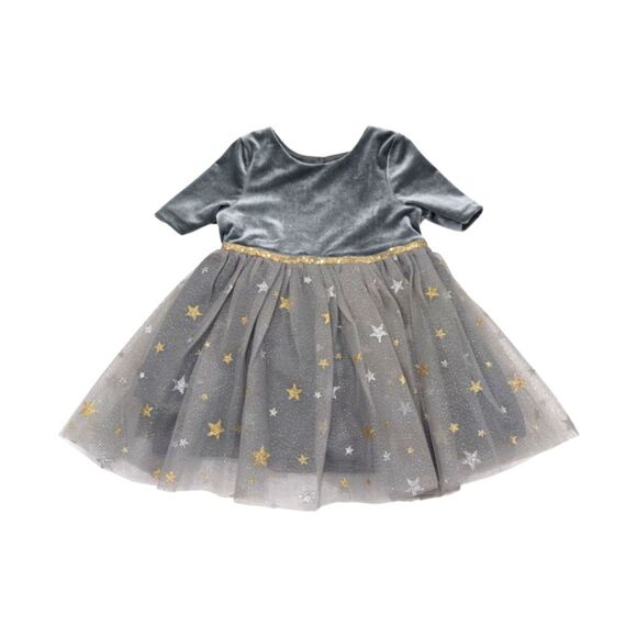 Zunie Gray Silver Gold Fancy Tulle Sparkle Poofy Christmas Party Dress Size 24mo - Picture 1 of 7